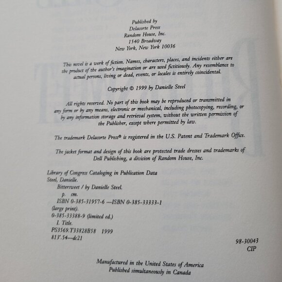 1999 Bittersweet By Danielle Steel Book - Hardcover - Picture 7 of 11